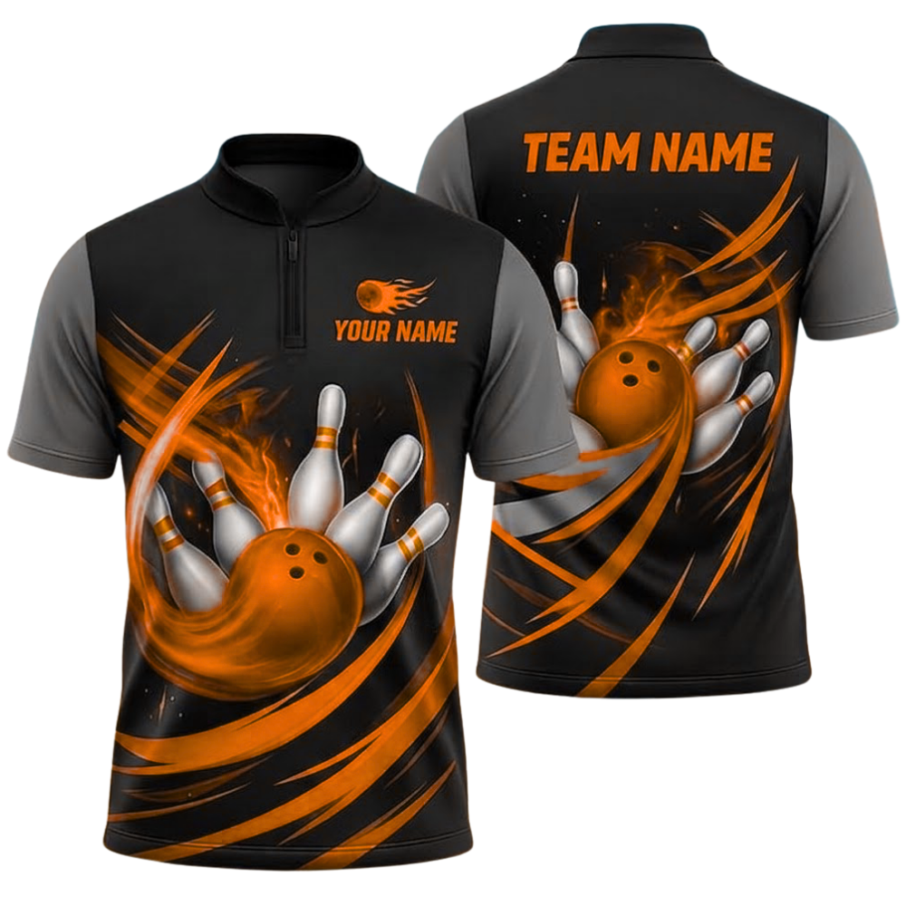 Custom Team Black Cyan Bowling Jersey For Men, Custom Bowling Shirt BZ0764