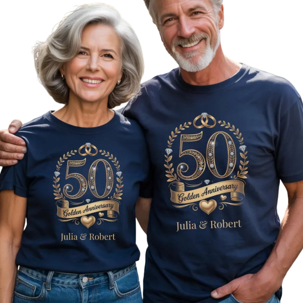 50 Golden Anniversary Personalized Husband And Wife Matching T Shirts, Custom Matching 50 Years Anniversary Couple Shirts ET0774