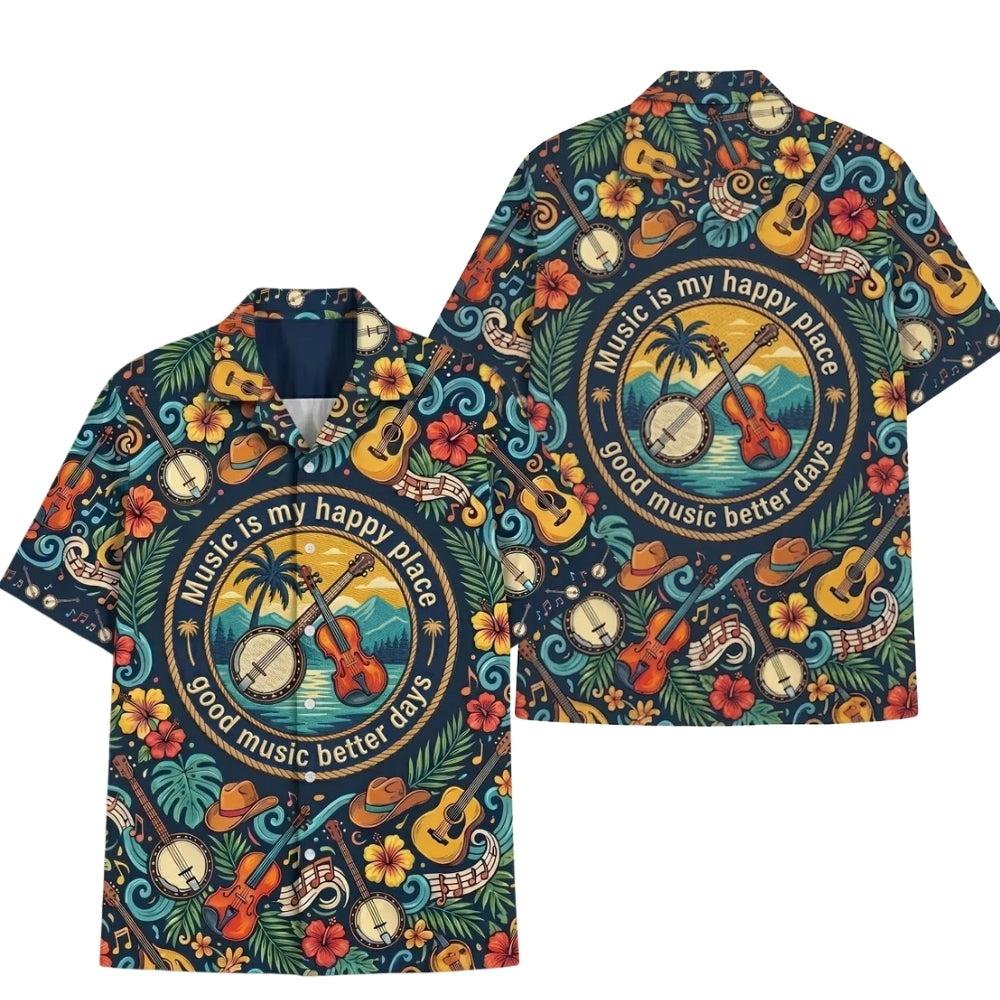 Music Is My Happy Place Good Music Better Day Vintage Hawaiian Shirts, Tropical Music Beach Hawaiian Shirts HE0337