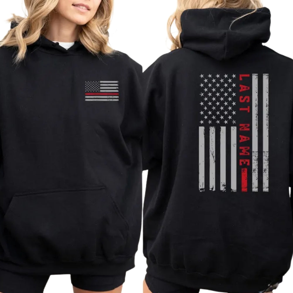 Custom Last Name Firefighter Hoodie, Custom Thin Red Line Hoodie 2D0663