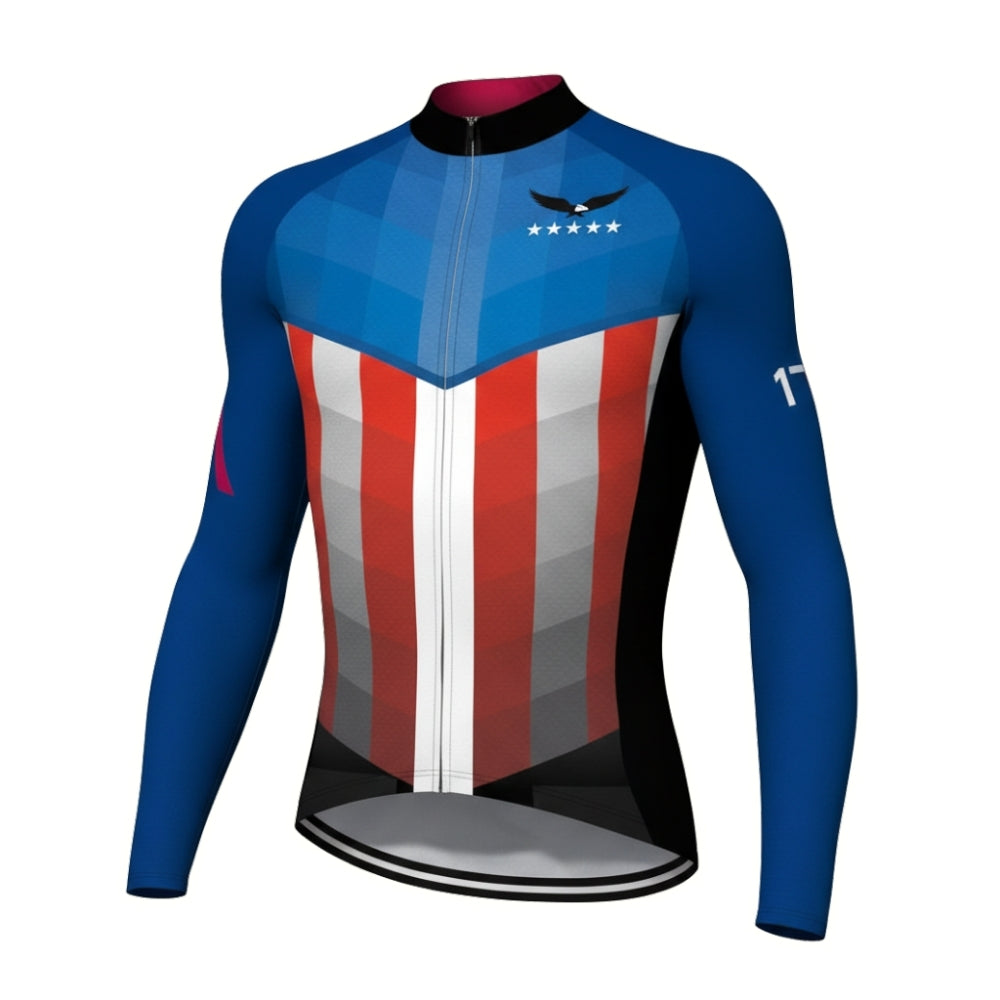 Eagle USA Flag Cycling Long Sleeve Jersey For Mens, Patriotic Cycling Jerseys CZ0051