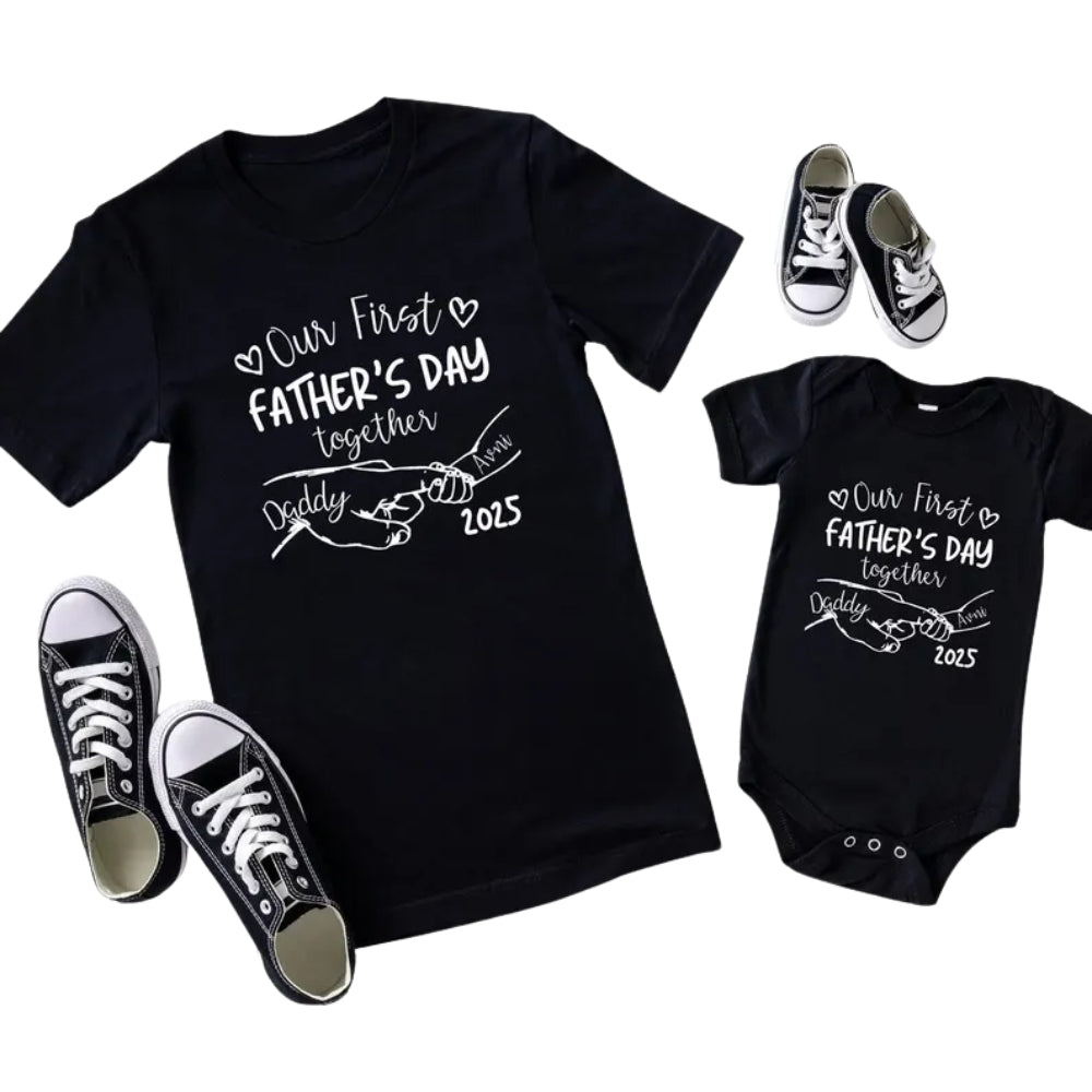 Our First Father's Day Together Custom Matching Dad And Baby Shirts, Personalized First Father Day Shirts ET0941