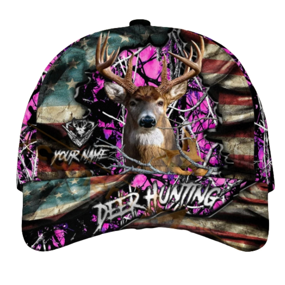 Deer Hunting Personalized USA Flag Camo Baseball Cap, Custom Name Deer Cap For Hunter CP0438