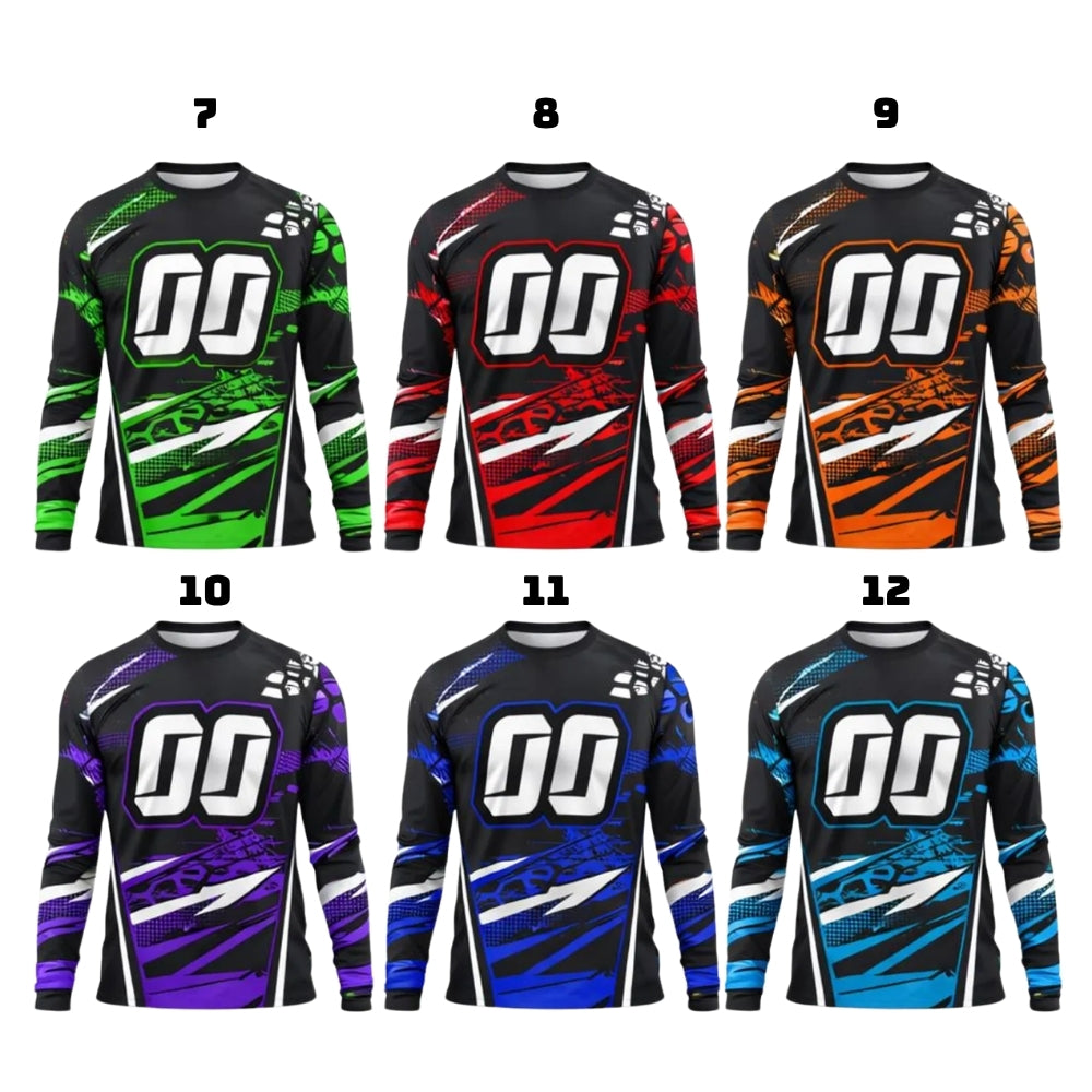 Custom Number Blue Long Sleeve Motocross Dirt Bike Jersey For Men, Personalized Dirt Bike Shirts ME0019