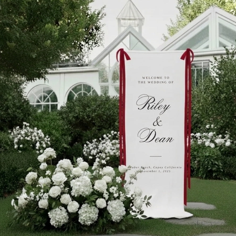 Custom Couple Name Fabric Welcome Wedding Banner, Personalized Linen Sign For Wedding WD0223