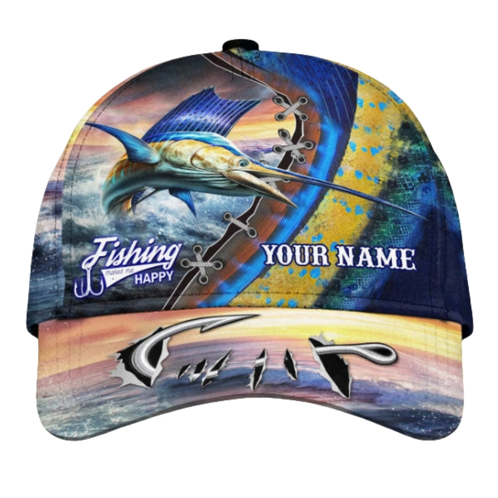 Custom Marlin Fishing Baseball Cap Fishing Make Me Happy, Personalized Marlin Fishing Lovers Hat CP0441
