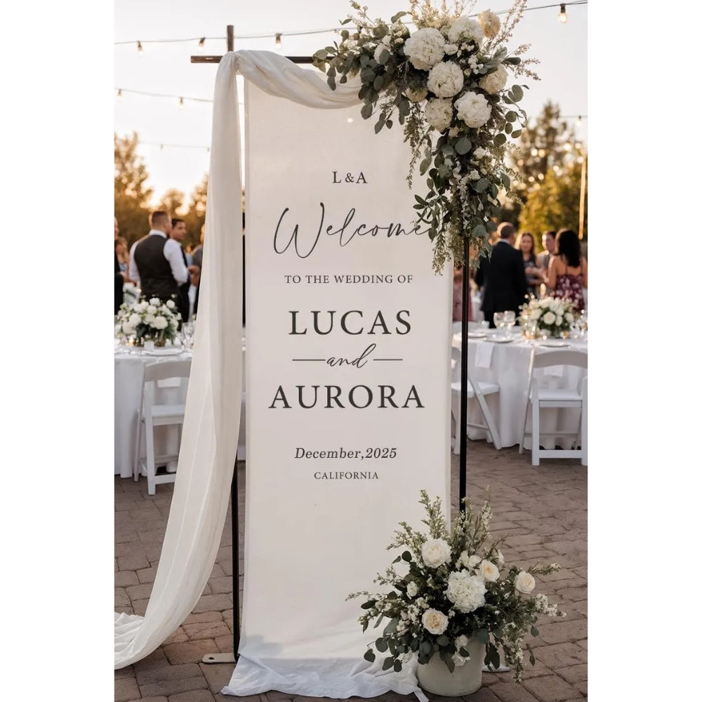 Fabric Welcome Sign Personalized Wedding Banner, Custom Welcome Wedding Banner Signs WD0225