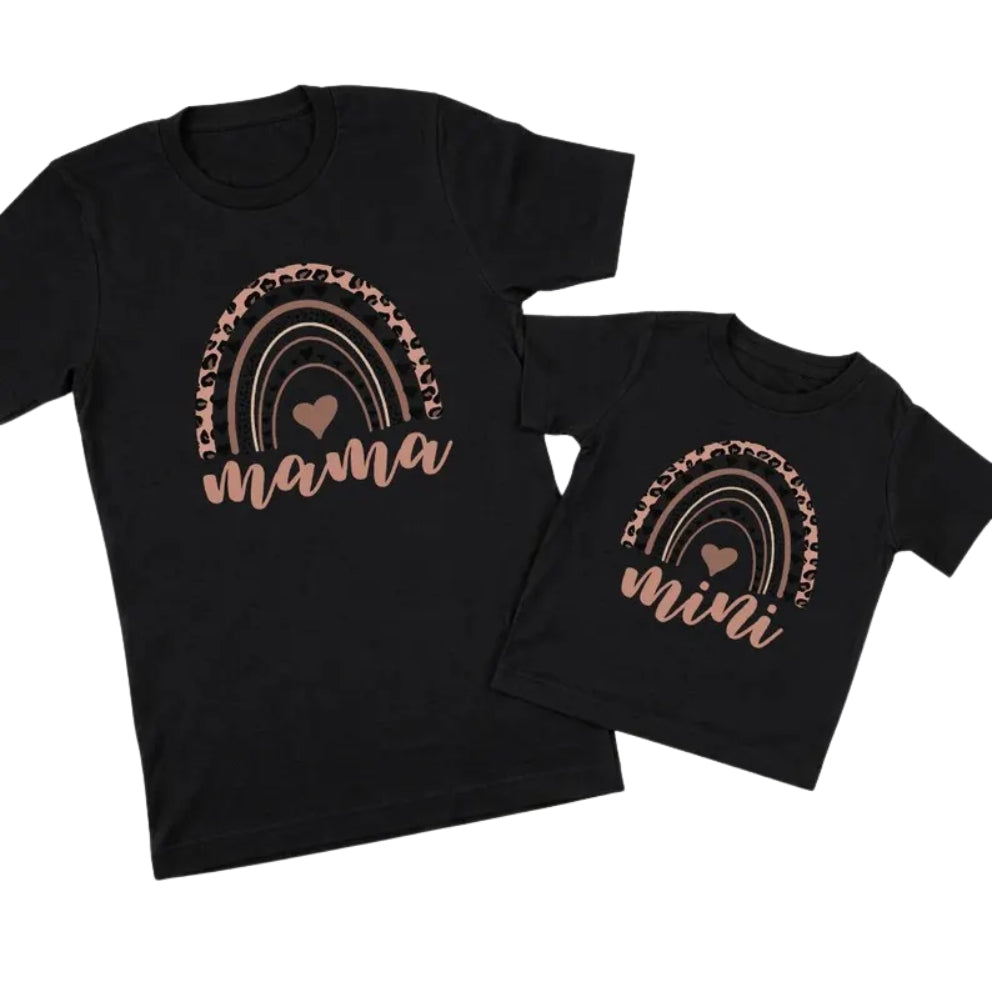 Mama And Mini Leopard Rainbow Matching T Shirt, Matching Mommy And Daughter Leopard Shirts ET0946