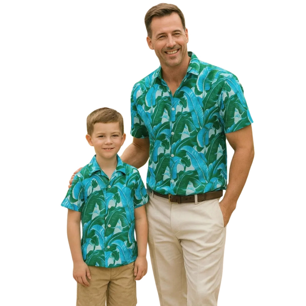 Matching Tropical Blue Green Family Hawaiian Shirts, Family Tropical Hawaiian Shirts ET0638