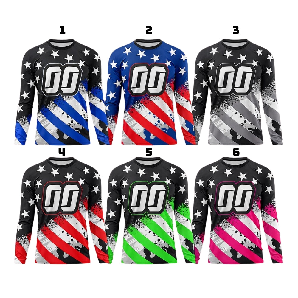 Custom American Flag Motocross Long Sleeve Jersey Mens, Custom Patriotic Motocross Dirt Bike Shirts ME0021