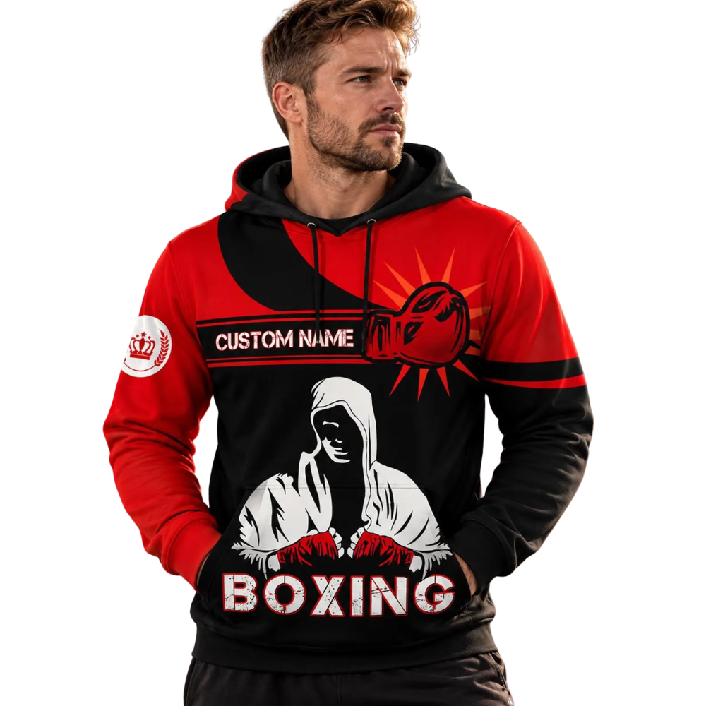 Custom Boxing Red And Black 3D Hoodie For Men, Personalized Boxing Lover Hoodie 2D1204