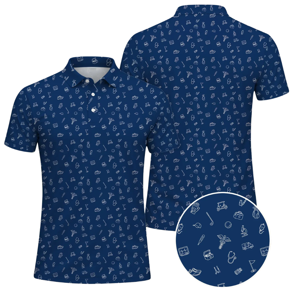 Men's Doctor Pattern Green Golf Polo Shirt, Medical Golf Shirts For Doctor GE0487