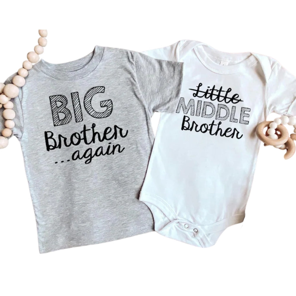 Big Bother Again Middle Brother Matching Baby Announcement Sibling T Shirt, Pregnancy Announcement Family Matching Shirts For Siblings ET1014