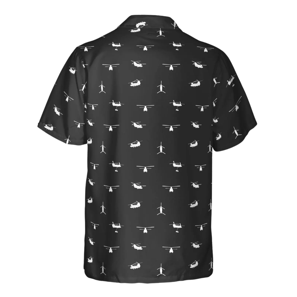 CH-47 Chinook Aircraft Men's Black Hawaiian Shirt, CH-47 Chinook Hawaiian Shirt HE0370