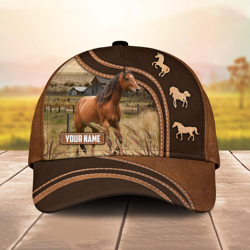 Brown Horse Leather Brown Pattern Customized Name Cap CA0171