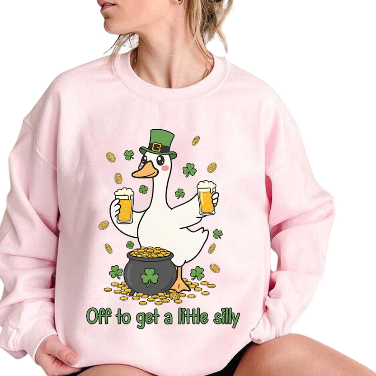 Off To Get A Little Silly Goose And Beer Shamrock Sweatshirt, Funny Beer Goose Lovers Sweatshirt For Patrick's Day 2D0860