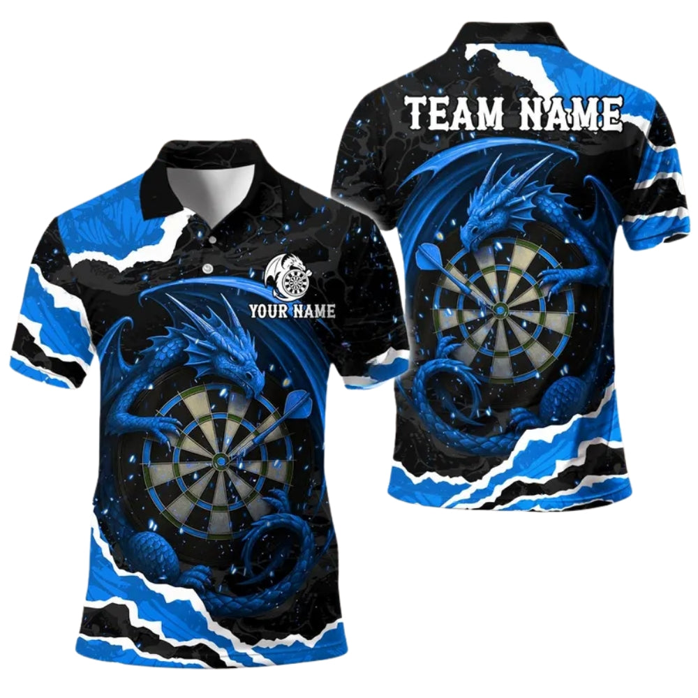 Custom Dragon Black And Purple Darts Polo Shirt For Men, Custom Dragon Dart Team Shirts DE0083