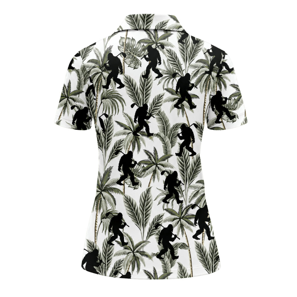 Women's Bigfoot Tropical Palm Leaves Golf Polo Shirt, Sasquatch Bigfoot Golf Shirt For Ladies GZ0279