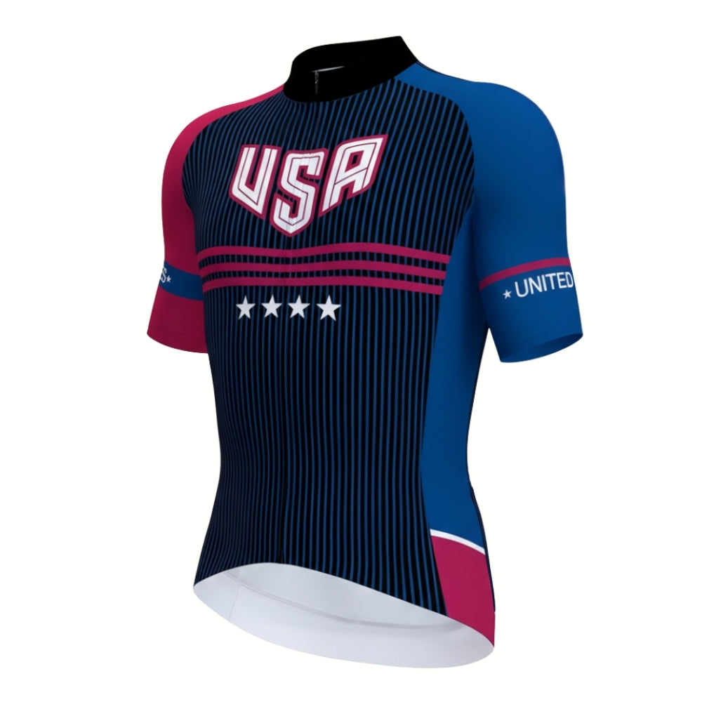 Blue And Red USA Cycling Short Sleeve Jersey For Mens, Patriotic Cycle Jerseys CZ0061