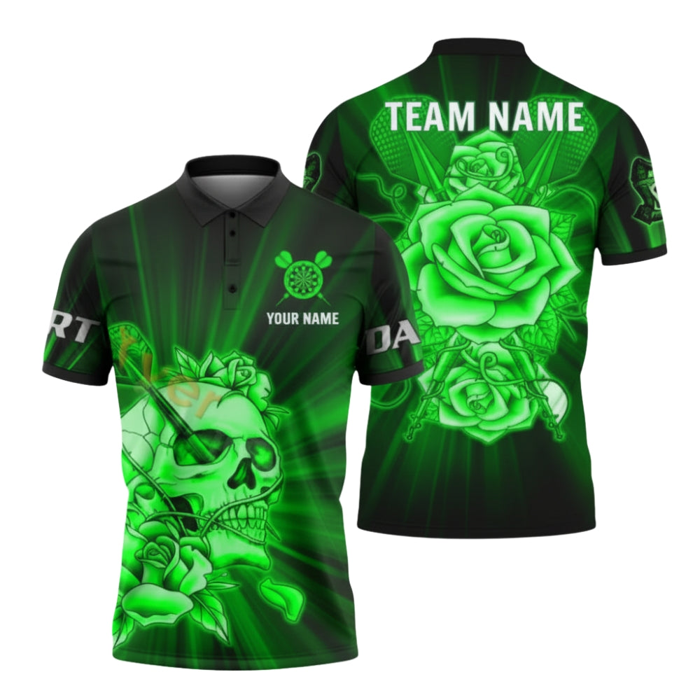 Custom Skull And Rose Blue Dart Polo Shirt Mens, Custom Skull Dart Team Shirts DZ0065