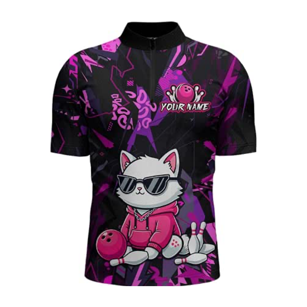 Cute Cat Custom Mens Bowling Jersey, Custom Cat Bowling Team Shirts BZ0670