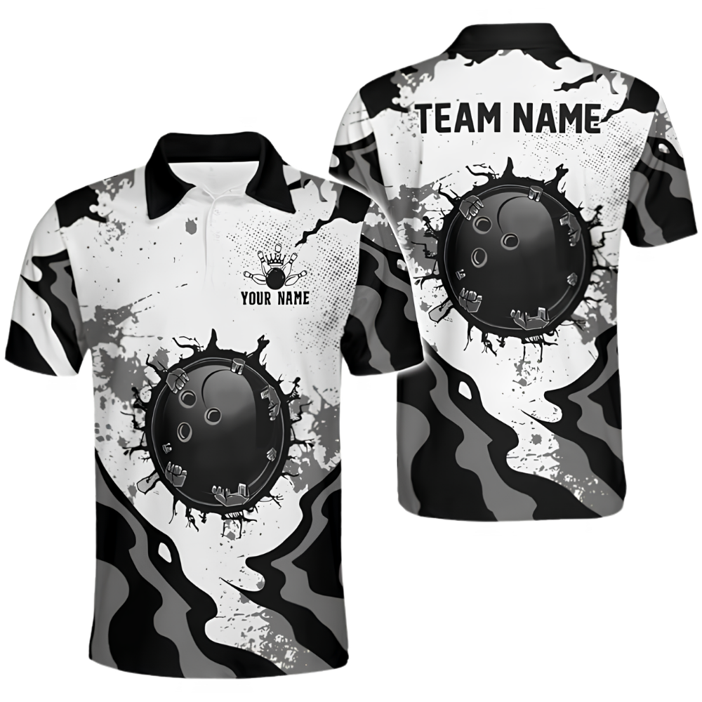 Custom Team Cracked Ball Red White Bowling Polo Shirt For Men, Custom Bowling Team Shirts BZ0667
