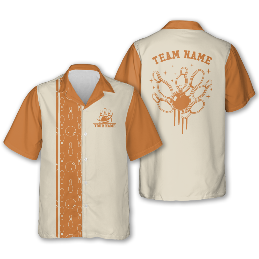 Custom Red And Beige Retro Hawaiian Bowling Shirt For Mens, Custom Retro Bowling Team Shirts HB0187