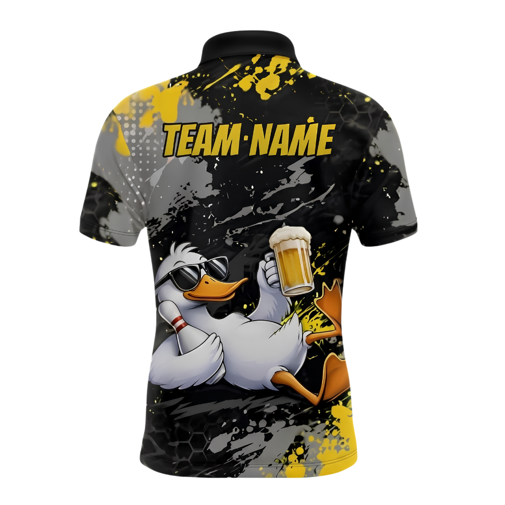 Funny Duck And Beer Custom Bowling Mens Polo Shirt, Custom Duck Bowling Team Shirt BZ1008