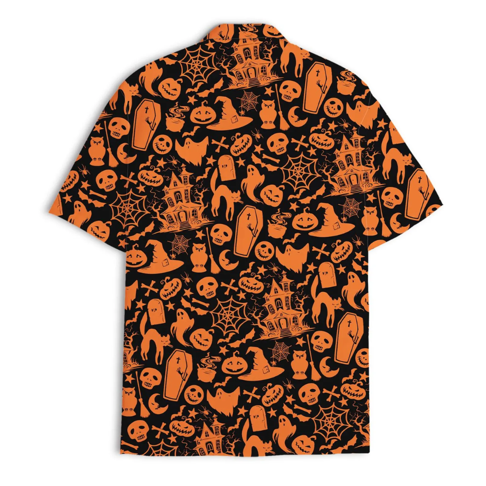 Halloween Pattern Black Orange Hawaiian Shirt Men Women, Halloween Hawaiian Shirt HE0730