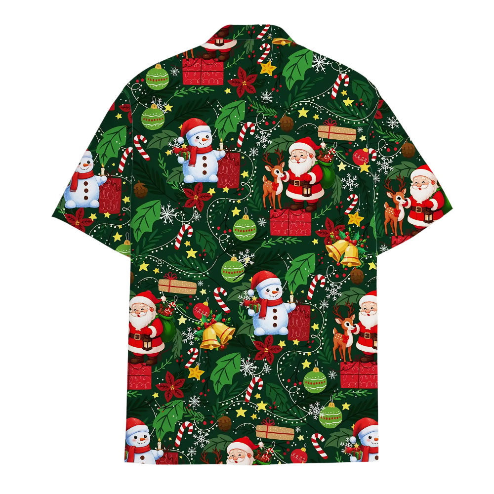 Santa Snowman Hawaiian Shirt Green And Red, Christmas Hawaiian Shirt HE0855