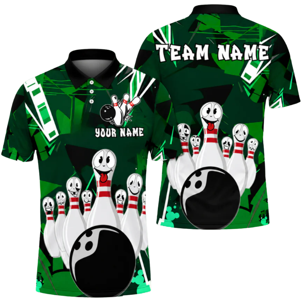 Funny Pins Custom Mens Bowling Polo Shirt Purple, Custom Fun Bowling Team Shirts BZ0476