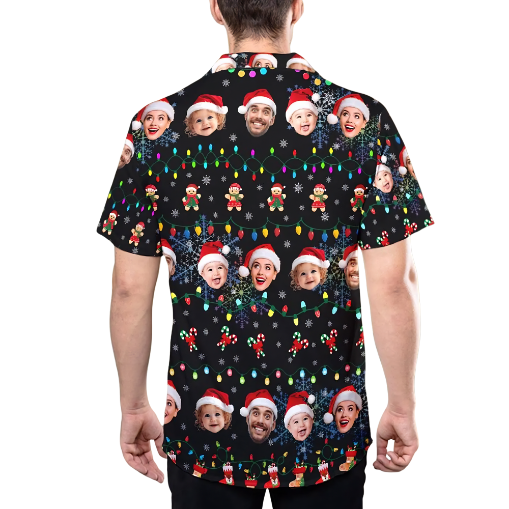 Christmas Light Custom Faces Hawaiian Shirt Men Women, Custom Photo Xmas Hawaiian Shirt HE0869