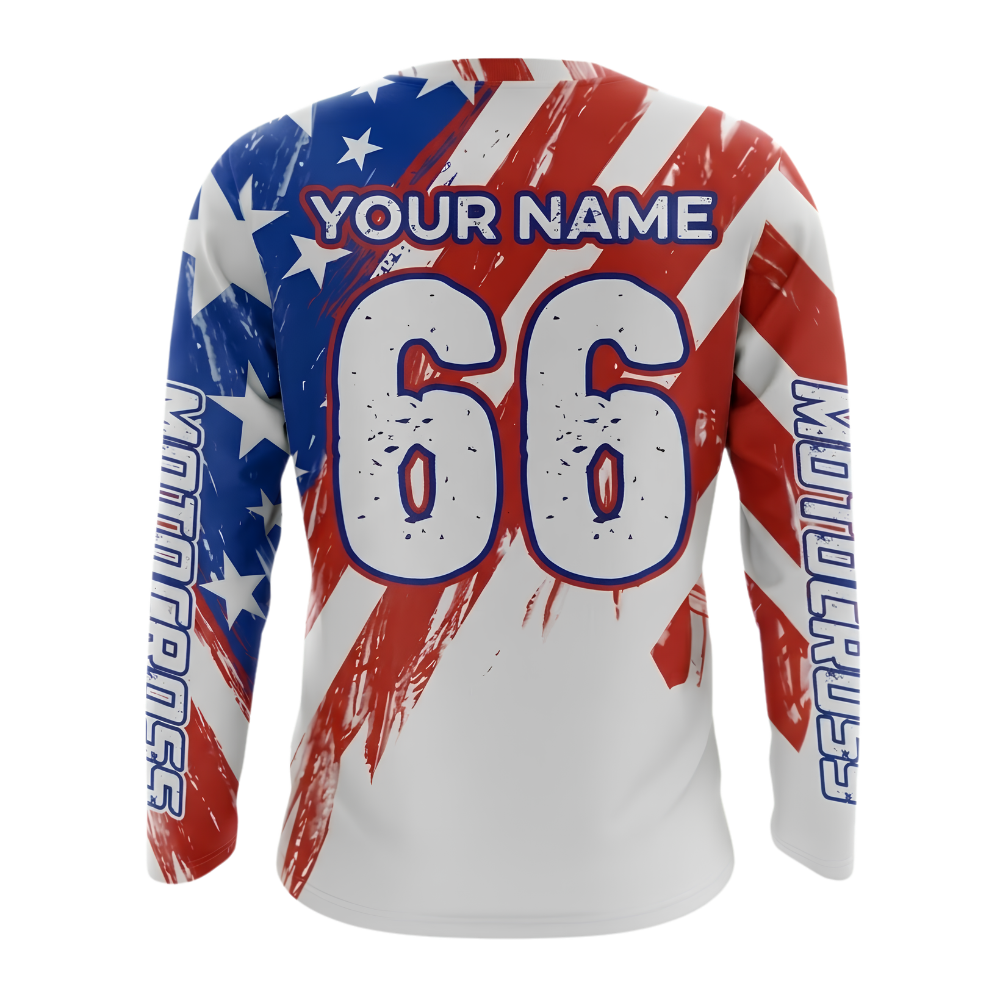 Custom American Flag Rider Men's Motocross Long Sleeve Jersey, Custom Patriotic Dirt Bike Shirts MZ0138