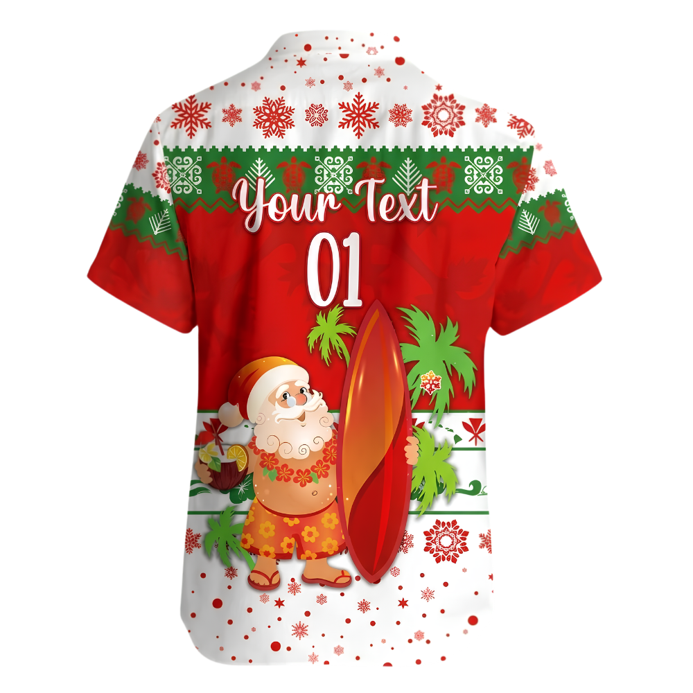 Mele Kalikimaka Custom Santa Surfing Hawaiian Shirt, Personalized Christmas Hawaiian Shirt HE0850