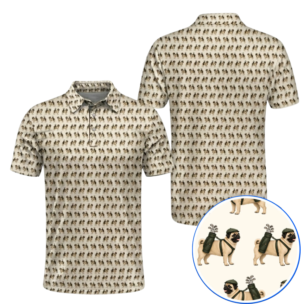 Pug Dog Pattern Golf Polo Shirt For Men, Pug Dog Golf Shirt GZ0372