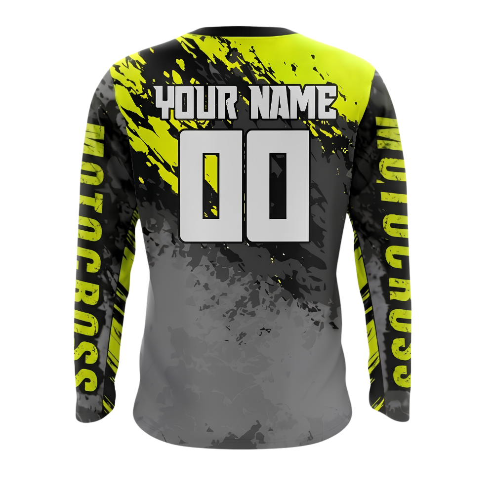 Mens Custom Black ATV Racing Yellow Long Sleeve Motocross Jerseys, Custom ATV Dirt Bike Shirts MZ0129