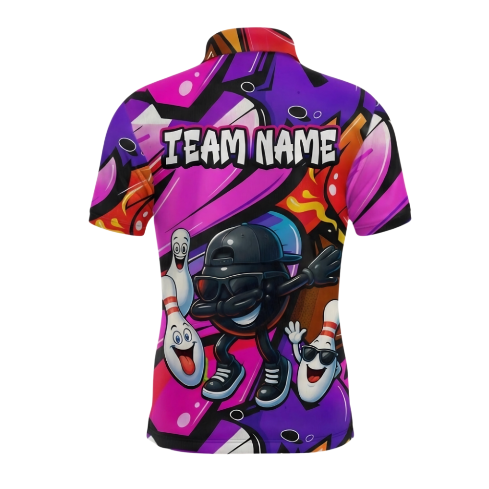 Funny Pins And Ball Custom Graffiti Bowling Polo Shirt Men, Custom Bowling Team Shirt BZ0957