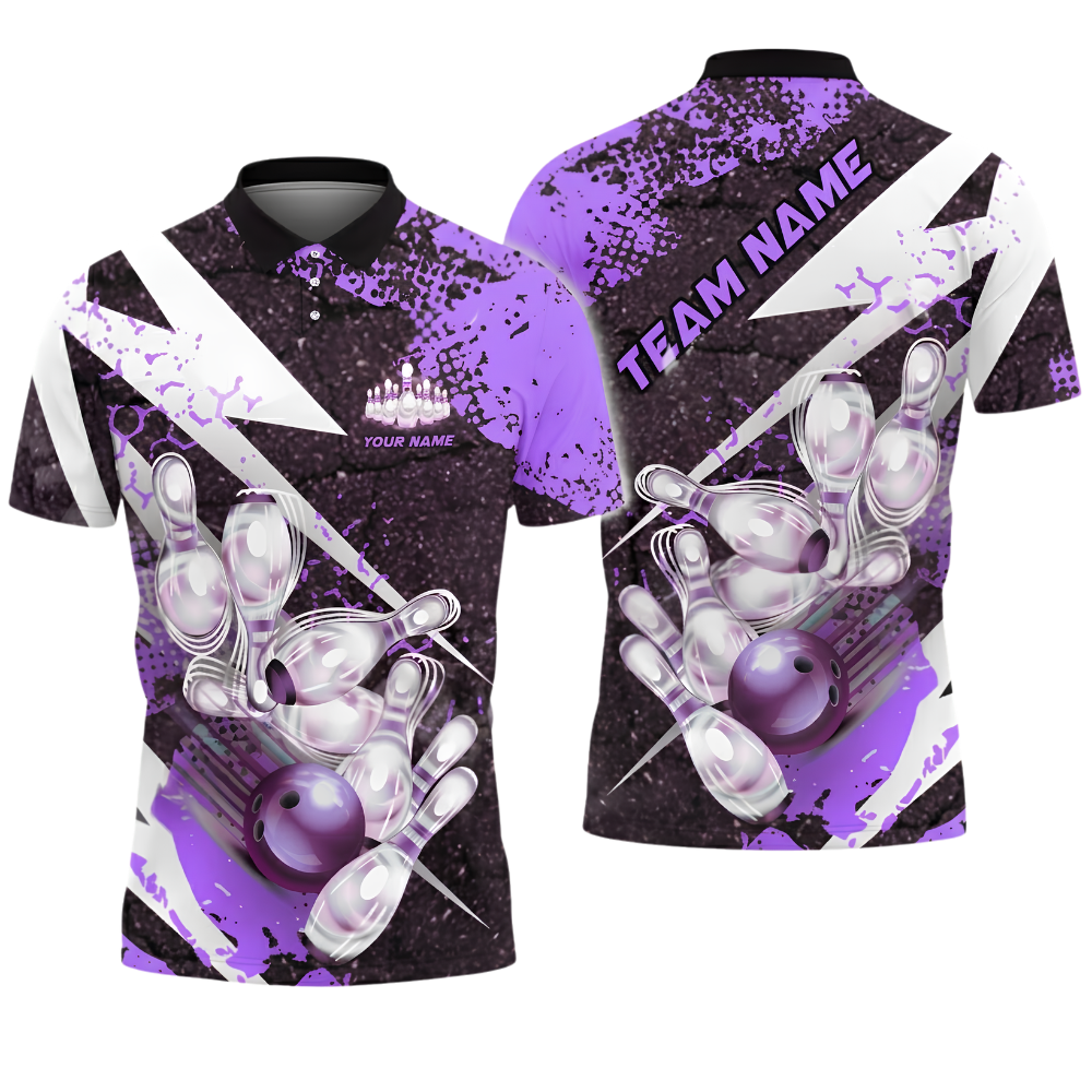 Custom Team Navy Yellow Grunge Bowling Polo Shirt, Custom Bowling Team Shirt BZ1019