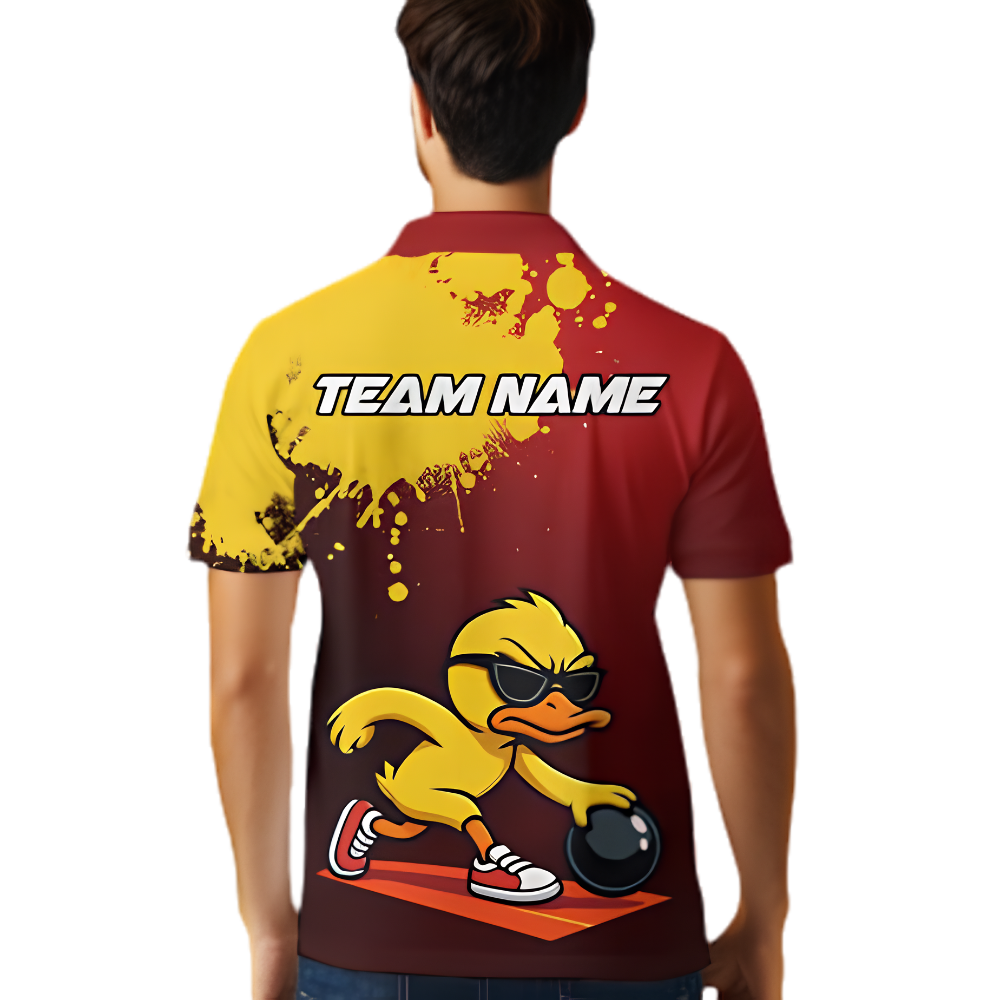 Funny Duck Custom Mens Bowling Polo Shirt, Custom Duck Bowling Team Shirts BZ0848