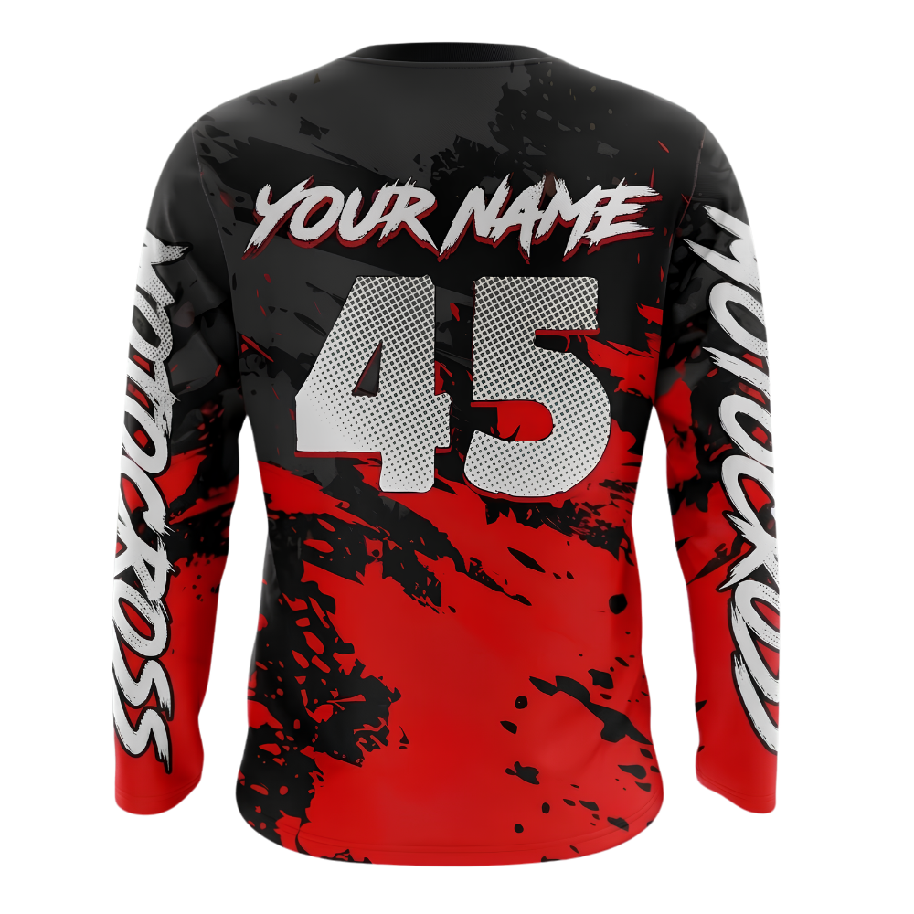Custom Black Red Rider Men's Motocross Racing Long Sleeve Jersey, Custom Dirt Bike Shirt MZ0127