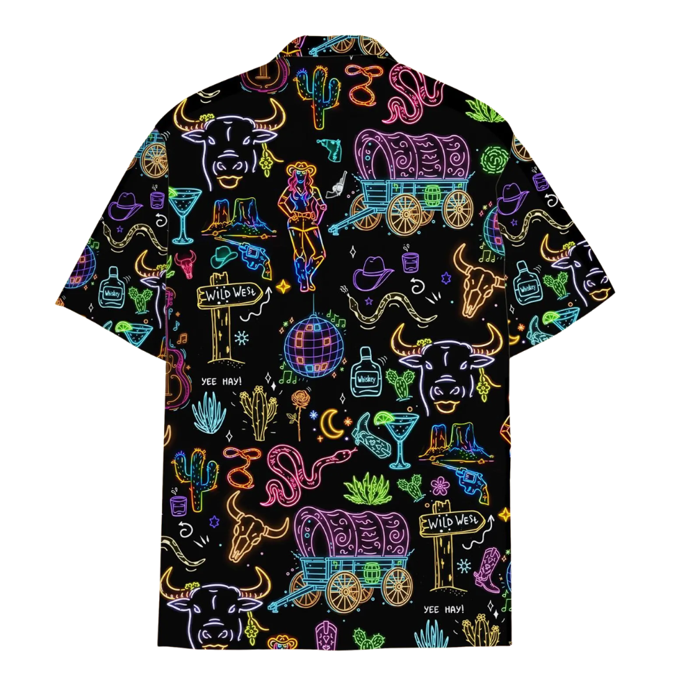 Neon Western Hawaiian Shirt For Men And Women, Western Hawaiian Shirts HE0720