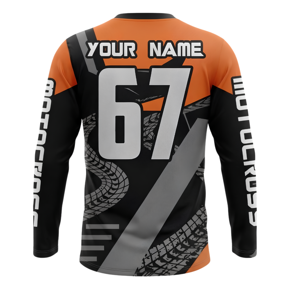 Personalized ATV Rider Black Orange Mens Dirt Bike Long Sleeve Jersey, Custom ATV Shirts MZ0150