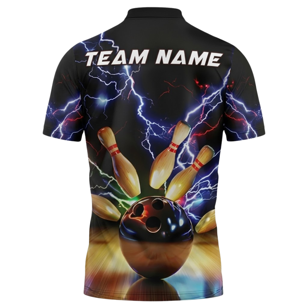 Custom Thunder 3D Bowling Polo Shirt For Men, Custom Team Thunder Bowling Shirt BZ0838