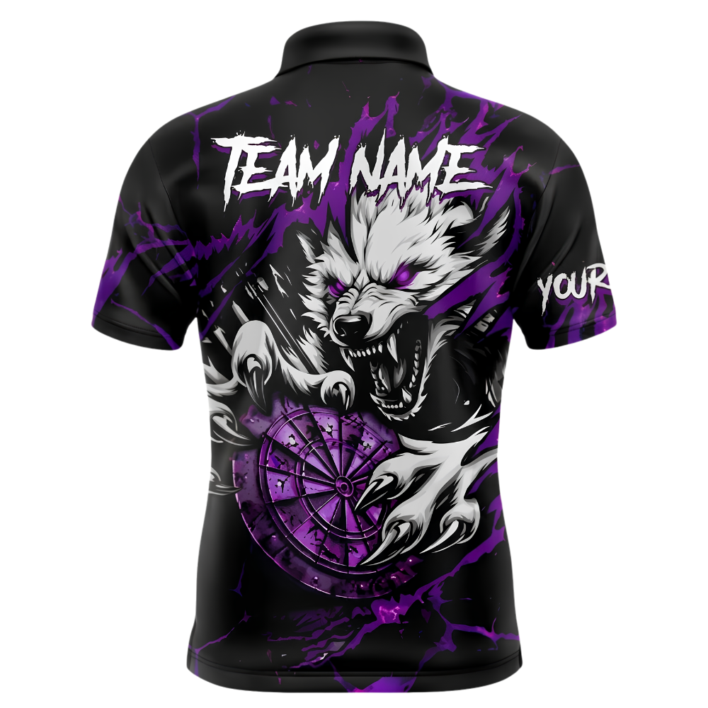 Custom Wolf Purple Grunge Darts Polo Shirt For Men, Custom Wolf Darts Team Shirt DZ0154