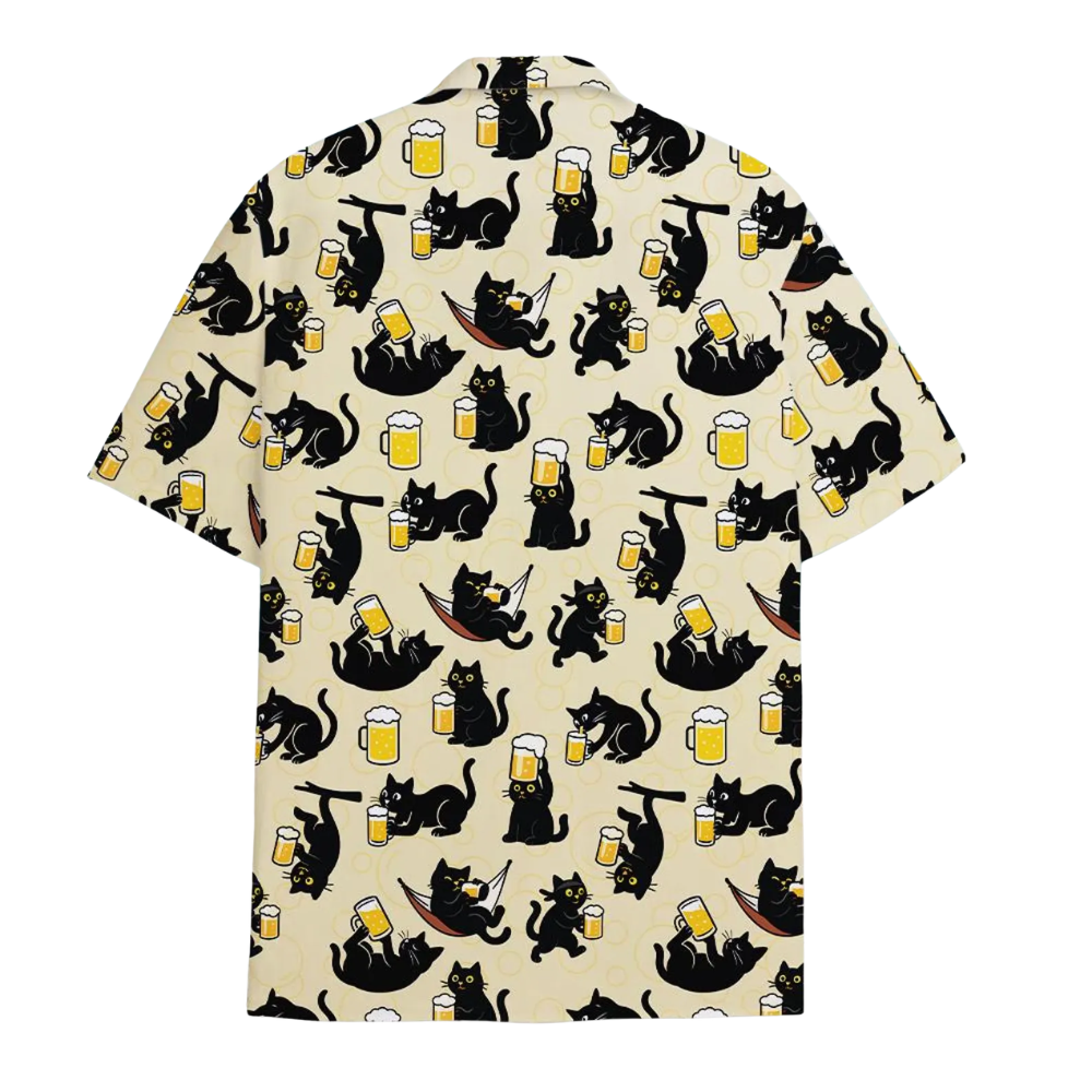 Black Cat And Beer Hawaiian Shirt For Men, Beer Cat Lover Hawaiian Shirt HE0715