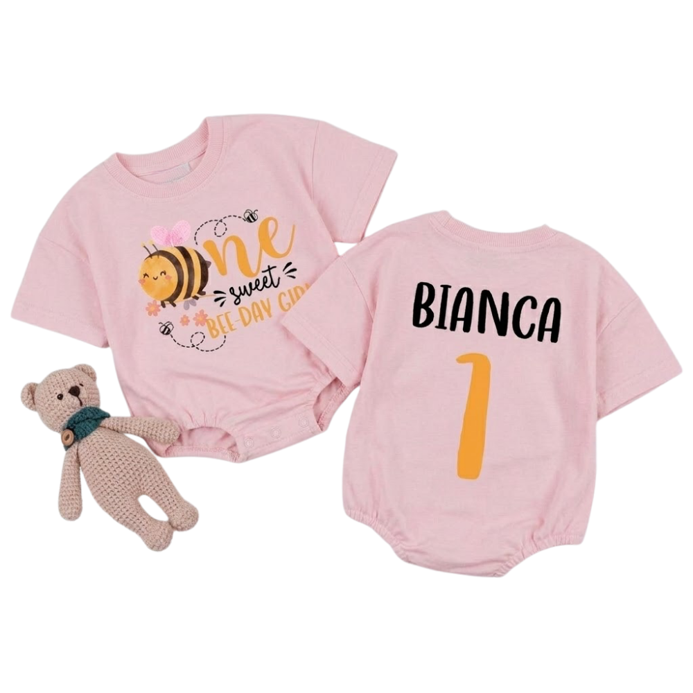 Custom One Sweet Bee Day Girl Birthday TShirt Romper, Custom Cute Honey Bee First Birthday Baby Romper BB0282
