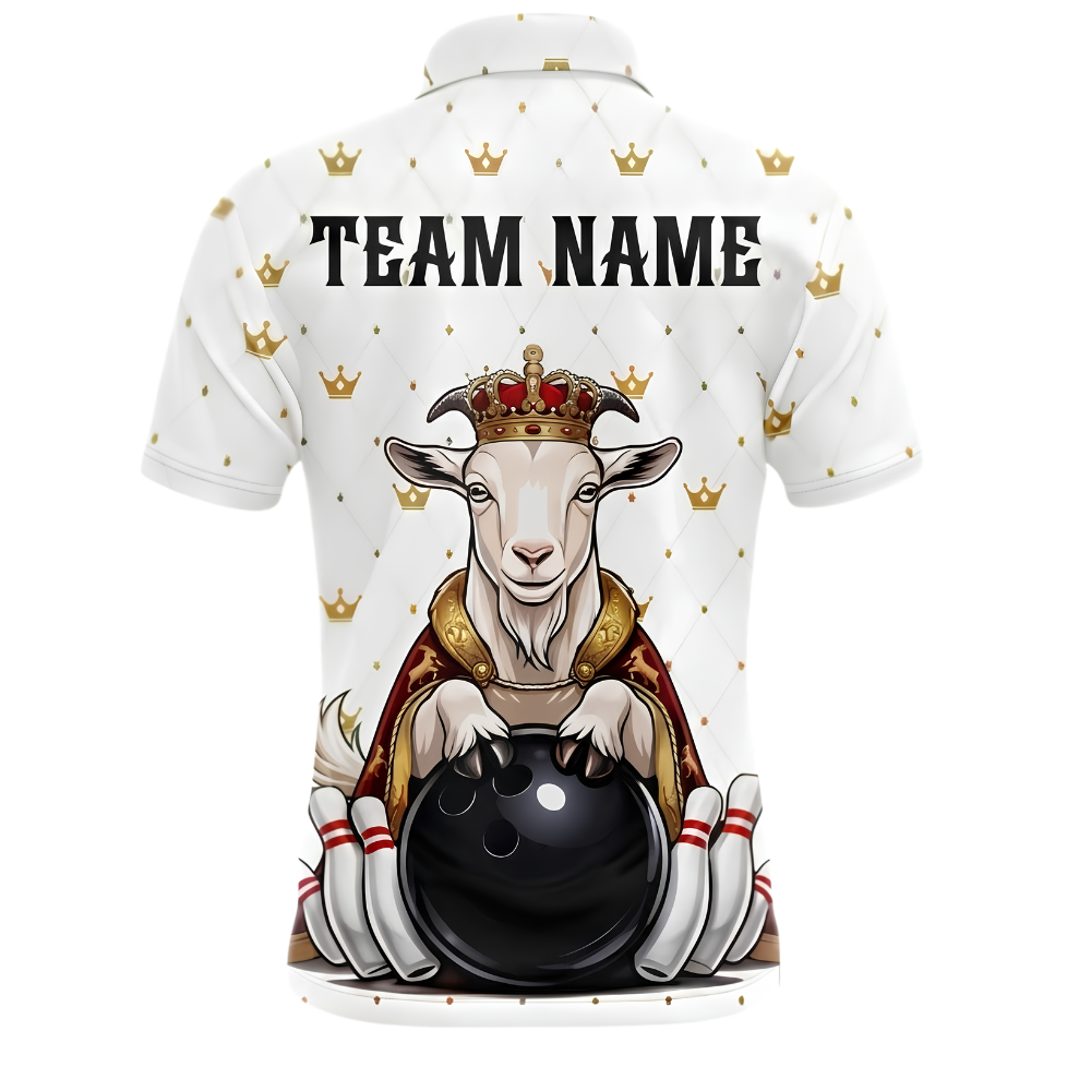 Custom Goat King Men's White Bowling Polo Shirt, Custom Goat Bowling Team Shirt BZ1007