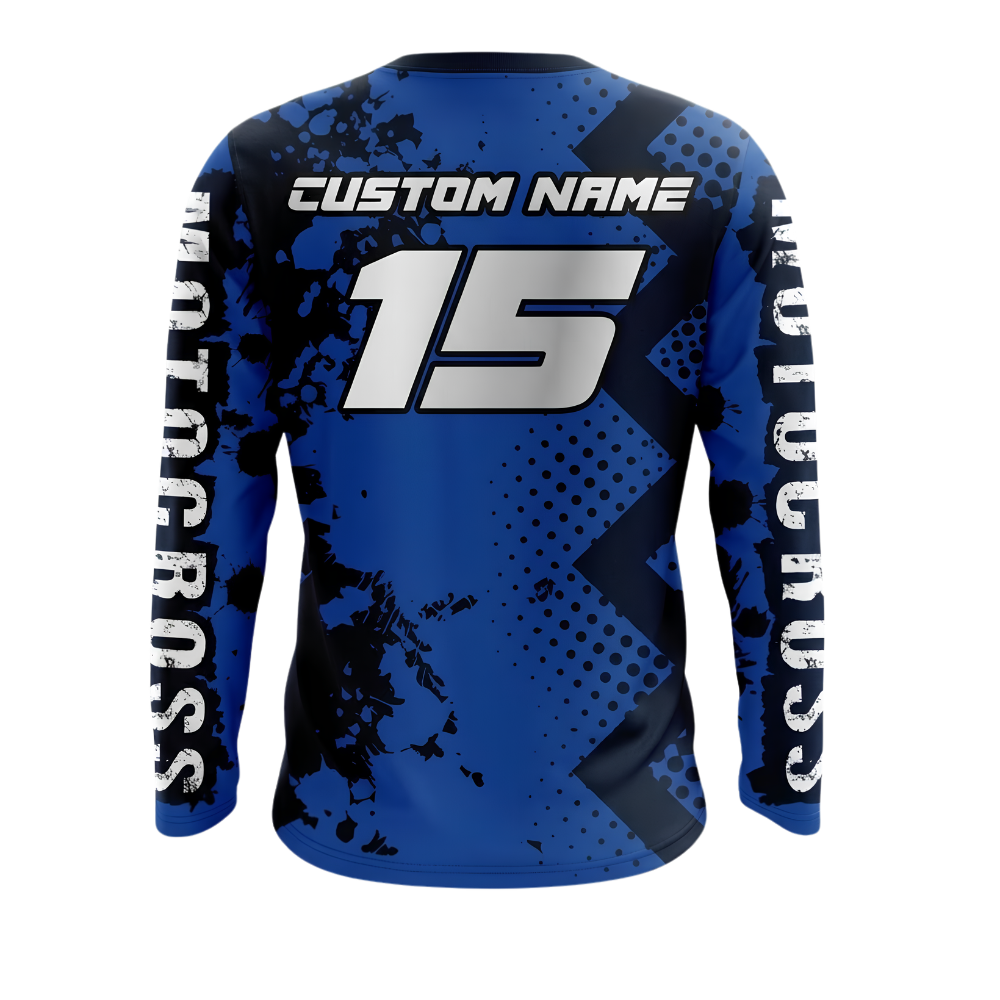 Customm ATV Racing Blue Dirt Bike Long Sleeve Jersey For Men, Customized ATV Dirt Bike Shirts MZ0144