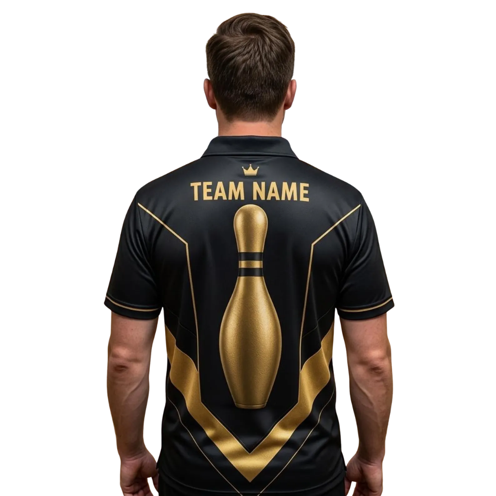 Custom Team Black And Gold Bowling Polo Shirt For Men, Custom Bowling Team Shirts BE0240