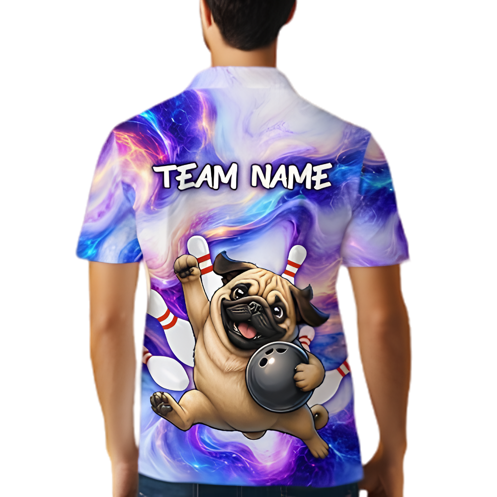 Custom Bulldog Mens Bowling Polo Shirt Galaxy, Custom Dog Team Bowling Shirts BZ0885